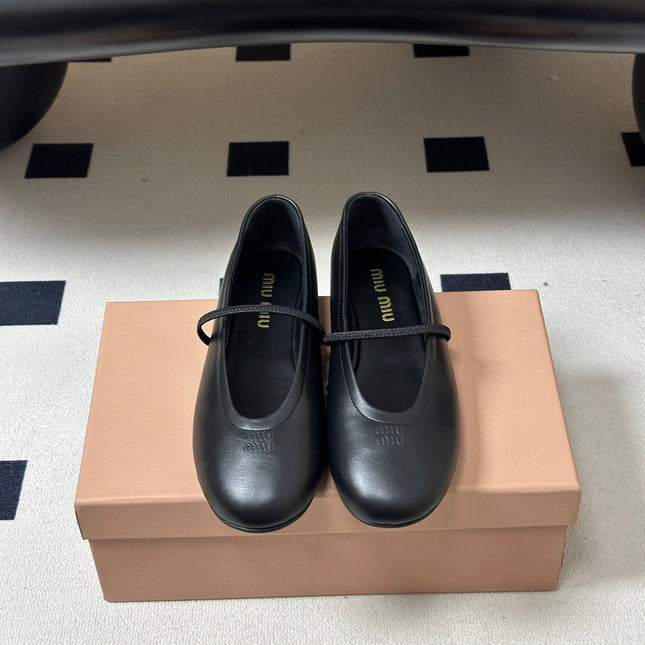 MIUMIU 26S BALLET FLATS IN BLACK LAMBSKIN