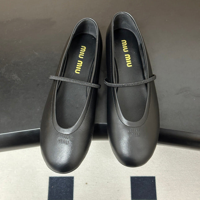 MIUMIU 26S BALLET FLATS IN BLACK LAMBSKIN