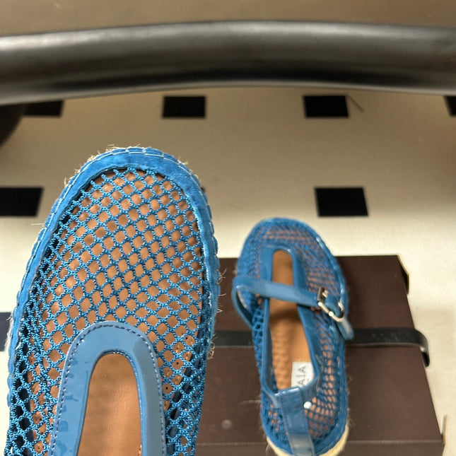 ALAIA 26S MESH ESPADRILLES IN NAVY BLUE PATENT LEATHER AND MESH