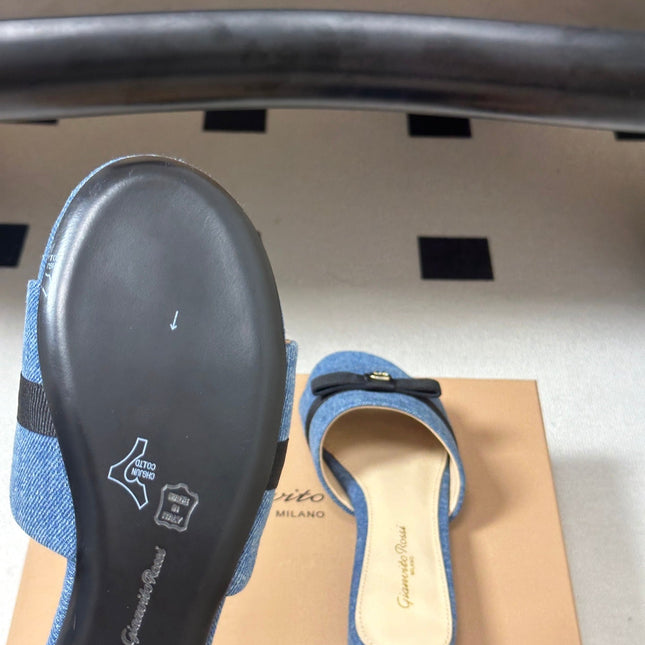 GIANVITO ROSSI 26S SLIDES IN BLUE DENIM