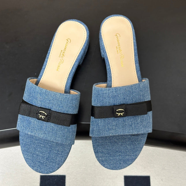 GIANVITO ROSSI 26S SLIDES IN BLUE DENIM