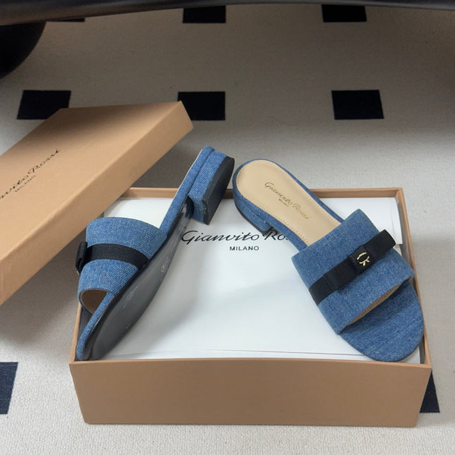 GIANVITO ROSSI 26S SLIDES IN BLUE DENIM