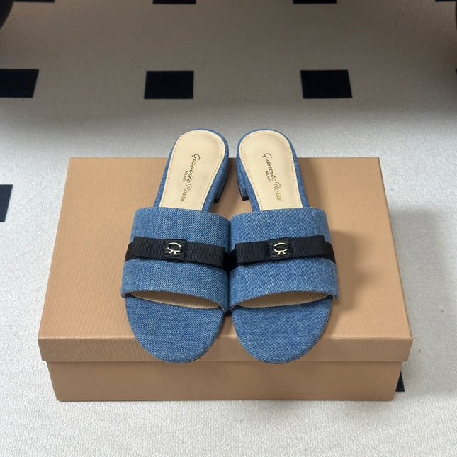 GIANVITO ROSSI 26S SLIDES IN BLUE DENIM