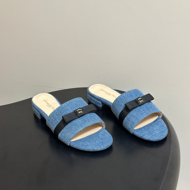 GIANVITO ROSSI 26S SLIDES IN BLUE DENIM