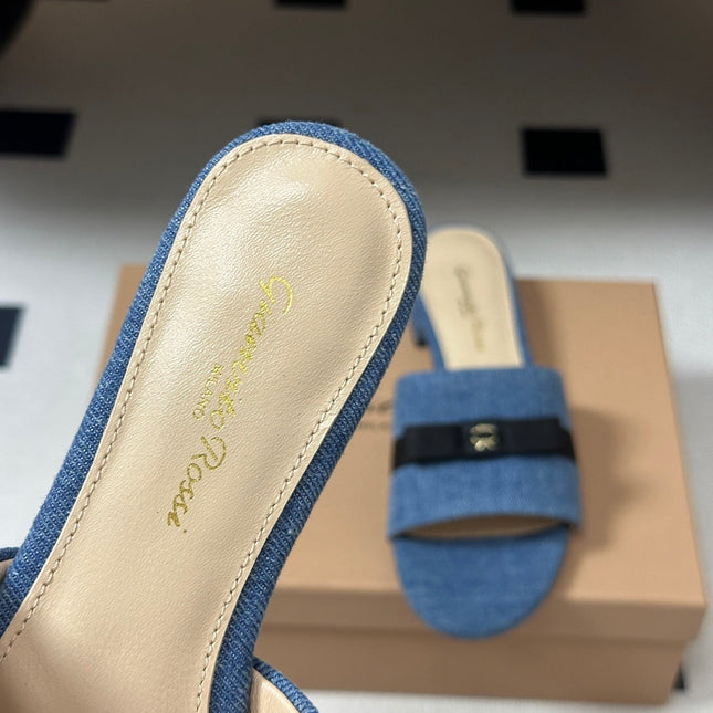 GIANVITO ROSSI 26S SLIDES IN BLUE DENIM