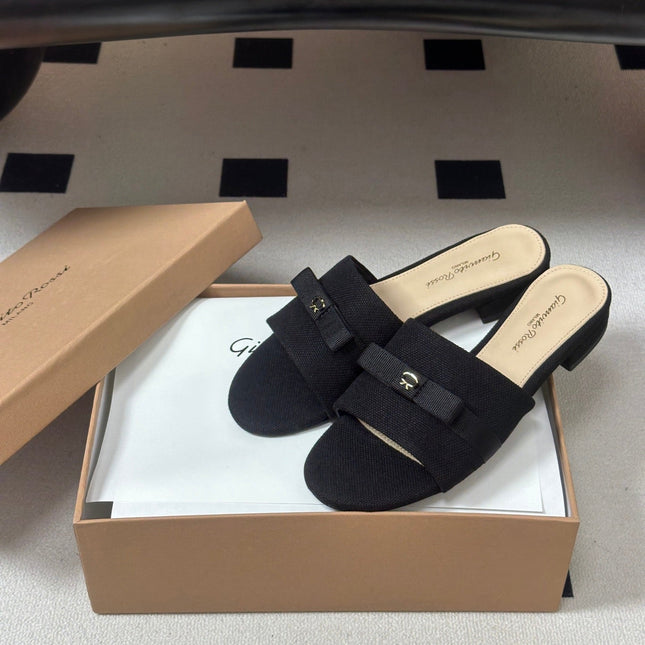 GIANVITO ROSSI 26S SLIDES IN BLACK FABRIC