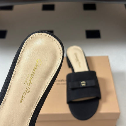 GIANVITO ROSSI 26S SLIDES IN BLACK FABRIC