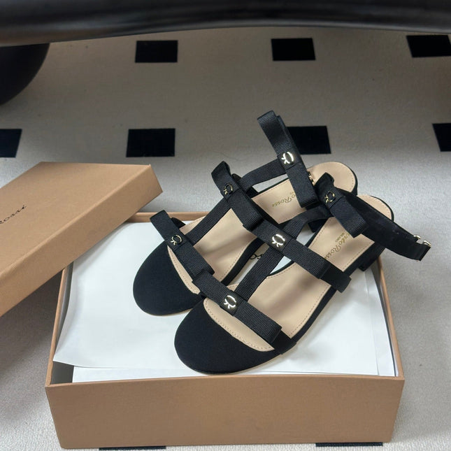 GIANVITO ROSSI 26S STRAPPY FLAT SANDALS IN BLACK FABRIC