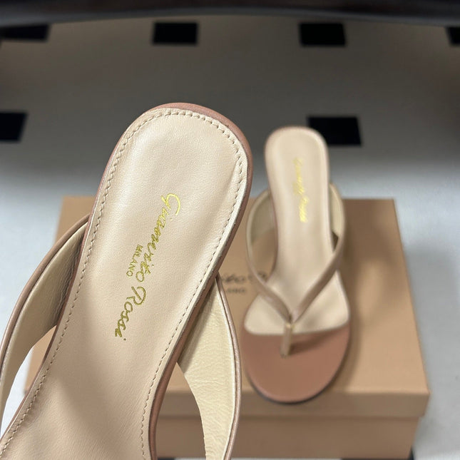 GIANVITO ROSSI 26S THONG HEEL SANDALS 70 MM IN NUDE CALFSKIN