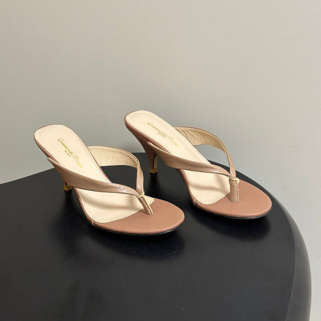 GIANVITO ROSSI 26S THONG HEEL SANDALS 70 MM IN NUDE CALFSKIN