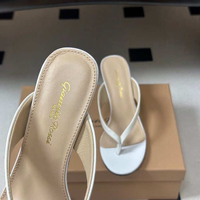 GIANVITO ROSSI 26S THONG HEEL SANDALS 70 MM IN WHITE CALFSKIN