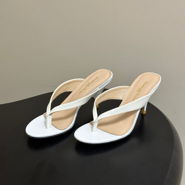 GIANVITO ROSSI 26S THONG HEEL SANDALS 70 MM IN WHITE CALFSKIN