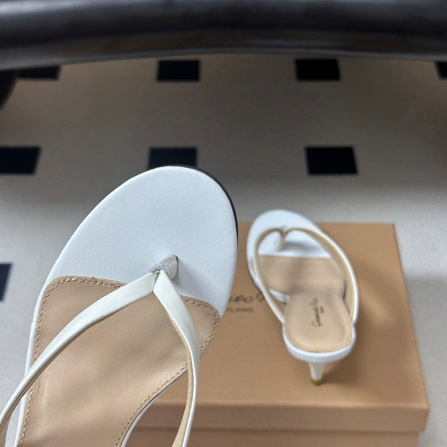 GIANVITO ROSSI 26S THONG HEEL SANDALS 70 MM IN WHITE CALFSKIN