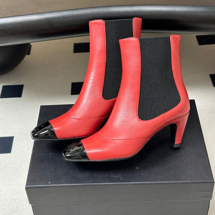 CHANEL 26S ANKLE BOOTS 60 MM IN RED CALFSKIN AND BLACK PATENT
