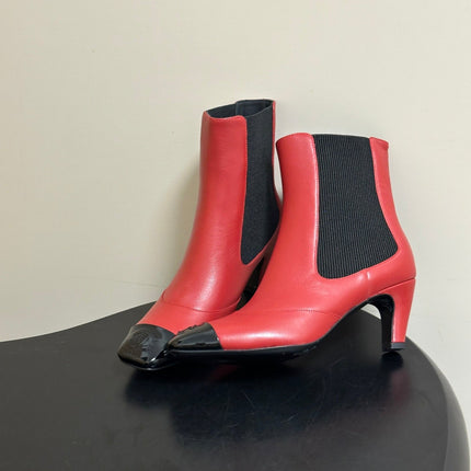 CHANEL 26S ANKLE BOOTS 60 MM IN RED CALFSKIN AND BLACK PATENT