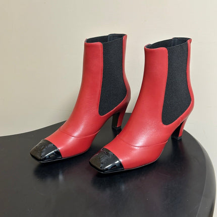 CHANEL 26S ANKLE BOOTS 60 MM IN RED CALFSKIN AND BLACK PATENT