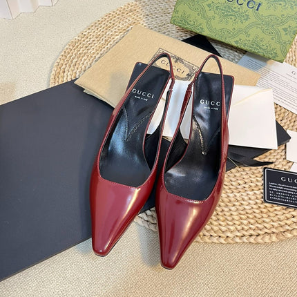 GG Women's G plain leather Logo Slingbacks Currant Red