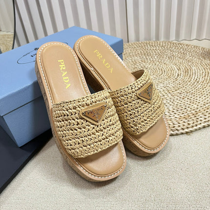 Crochet Flatform Slides 40 Lightweight Cork Sole Beige