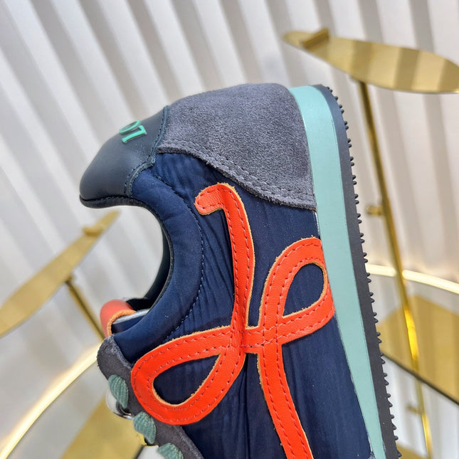 LOEWE 26S RUNNER 2.0 SNEAKERS IN GREY SUEDE AND NAVY BLUE FABRIC