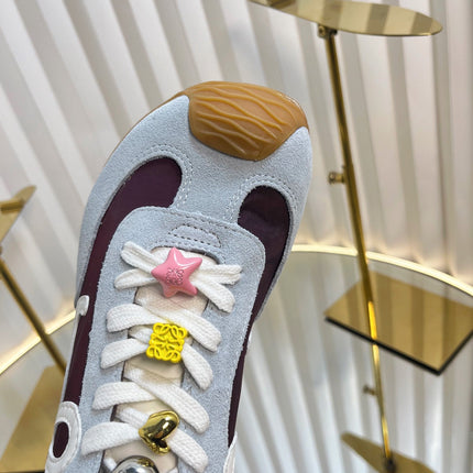 LOEWE 26S RUNNER 2.0 SNEAKERS IN LIGHT BLUE SUEDE AND BROWN FABRIC