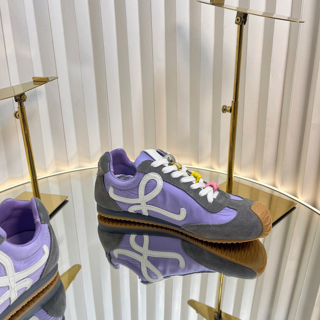 LOEWE 26S RUNNER 2.0 SNEAKERS IN DARK GREY SUEDE AND PURPLE FABRIC