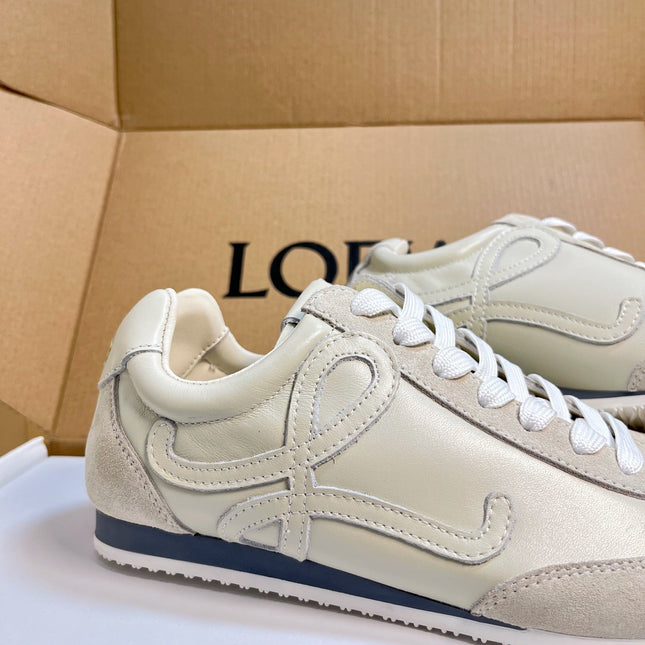 LOEWE 26S RUNNER 2.0 SNEAKERS IN OFF-WHITE CALFSKIN AND SUEDE