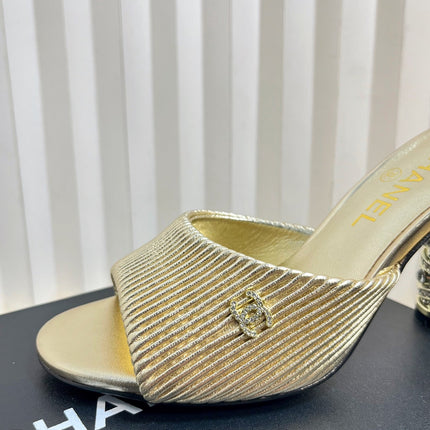 CHANEL 26S EMBELLISHED HEELED SANDALS 80 MM IN GOLD LAMBSKIN