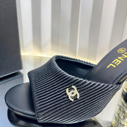 CHANEL 26S EMBELLISHED HEELED SANDALS 80 MM IN BLACK LAMBSKIN