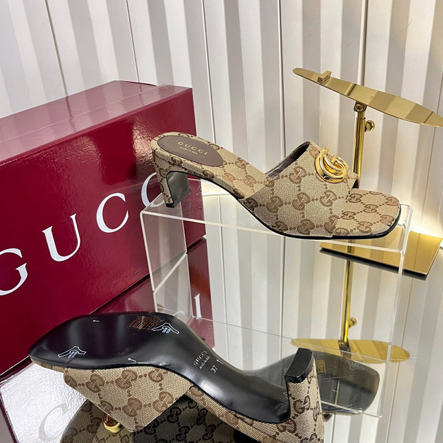 GUCCI 26S HIGH-HEELED SANDALS 45 MM IN WARM BEIGE CANVAS