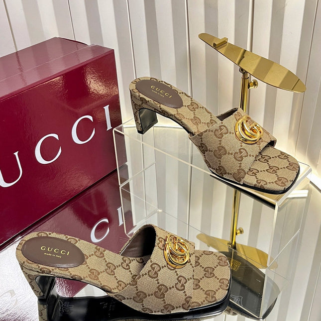 GUCCI 26S HIGH-HEELED SANDALS 45 MM IN WARM BEIGE CANVAS
