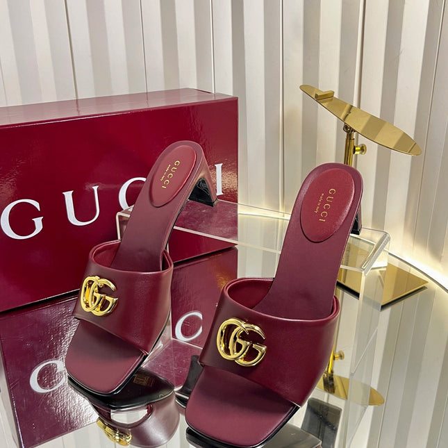 GUCCI 26S HIGH-HEELED SANDALS 45 MM IN DARK RED CALFSKIN