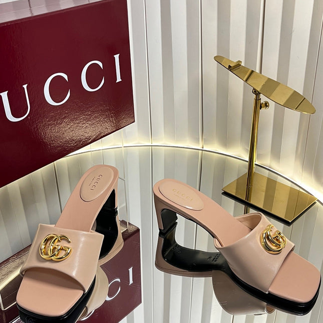 GUCCI 26S HIGH-HEELED SANDALS 45 MM IN NUDE PINK CALFSKIN