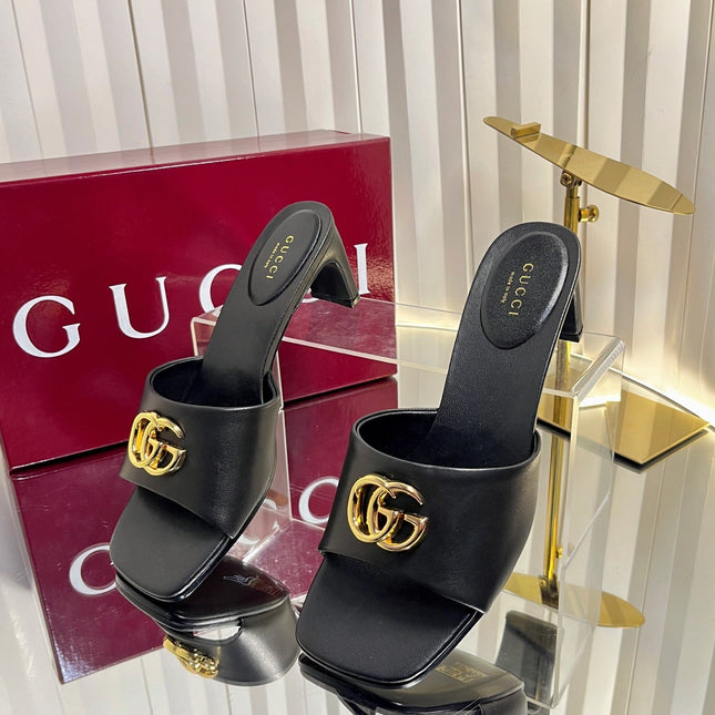 GUCCI 26S HIGH-HEELED SANDALS 45 MM IN BLACK CALFSKIN