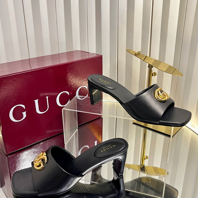 GUCCI 26S HIGH-HEELED SANDALS 45 MM IN BLACK CALFSKIN