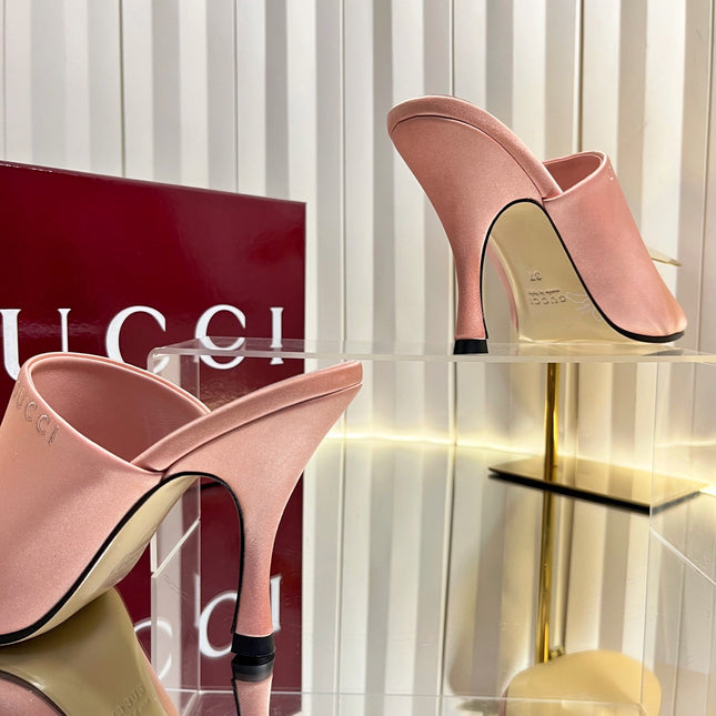 GUCCI 26S HIGH-HEELED SANDALS 100 MM IN PINK SATIN