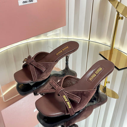 MIUMIU 26S MULE SANDALS 55MM IN DARK BROWN SUEDE WITH BOW