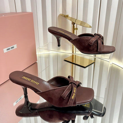 MIUMIU 26S MULE SANDALS 55MM IN DARK BROWN SUEDE WITH BOW