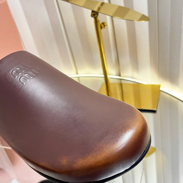 MIUMIU 26S CLOG MULES IN DARK BROWN CALFSKIN