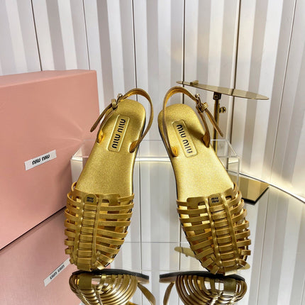 MIUMIU 26S SLINGBACK SANDALS IN GOLD CALFSKIN