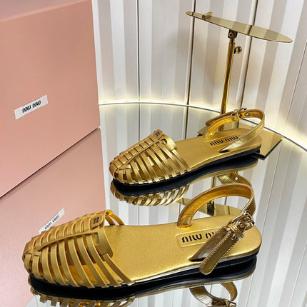 MIUMIU 26S SLINGBACK SANDALS IN GOLD CALFSKIN