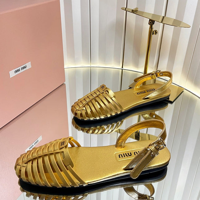 MIUMIU 26S SLINGBACK SANDALS IN GOLD CALFSKIN
