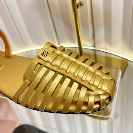 MIUMIU 26S SLINGBACK SANDALS IN GOLD CALFSKIN