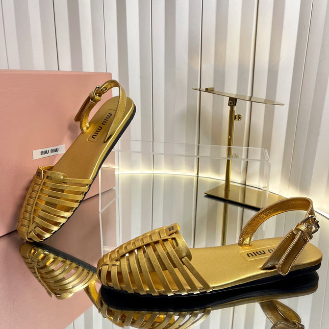 MIUMIU 26S SLINGBACK SANDALS IN GOLD CALFSKIN