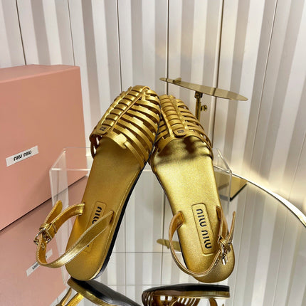 MIUMIU 26S SLINGBACK SANDALS IN GOLD CALFSKIN