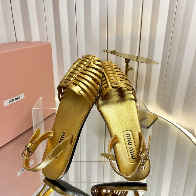 MIUMIU 26S SLINGBACK SANDALS IN GOLD CALFSKIN