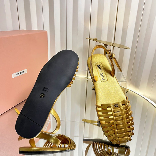 MIUMIU 26S SLINGBACK SANDALS IN GOLD CALFSKIN