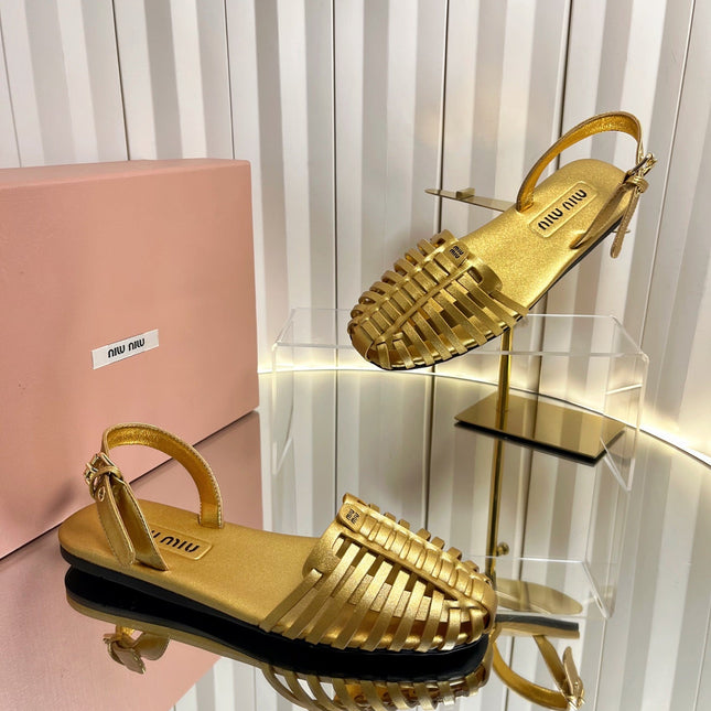MIUMIU 26S SLINGBACK SANDALS IN GOLD CALFSKIN
