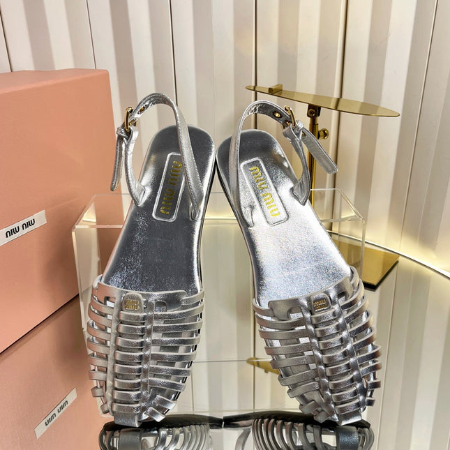 MIUMIU 26S SLINGBACK SANDALS IN SILVER CALFSKIN