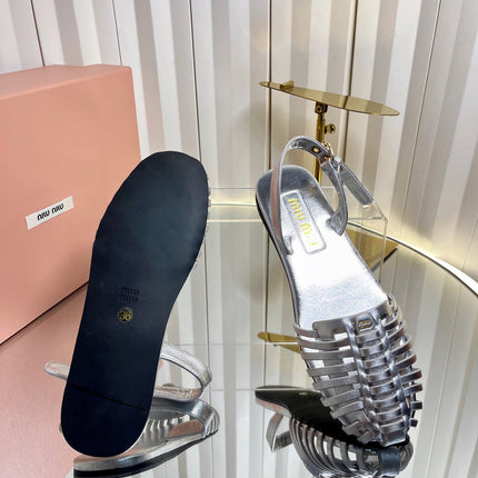MIUMIU 26S SLINGBACK SANDALS IN SILVER CALFSKIN