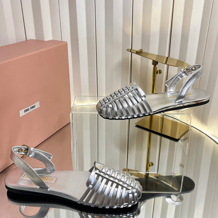 MIUMIU 26S SLINGBACK SANDALS IN SILVER CALFSKIN